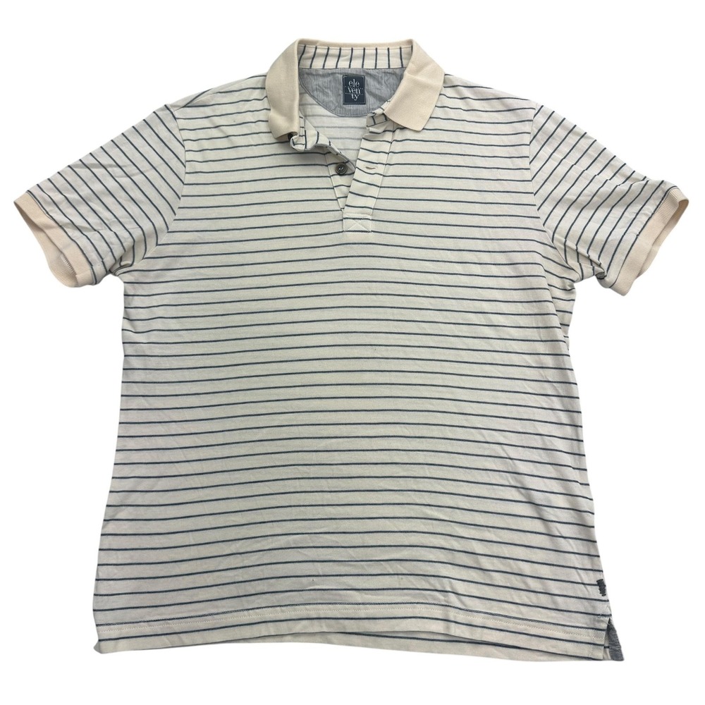 Eleventy Polo Shirt Mens Medium Yellow Stripe 100% Cotton Made Italy Casual